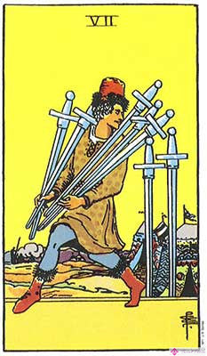 Significado del Siete de Espadas - Representación original del Tarot Rider Waite