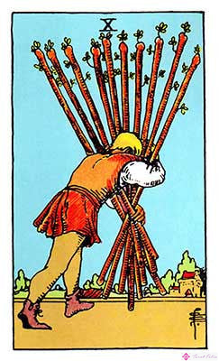 Significado del Diez de Bastos - Representación original del Tarot Rider Waite