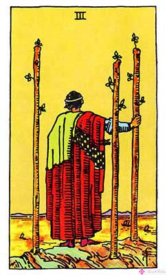 Significado del Tres de Bastos - Representación original del Tarot Rider Waite