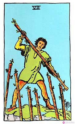 Significado del Siete de Bastos - Representación original del Tarot Rider Waite