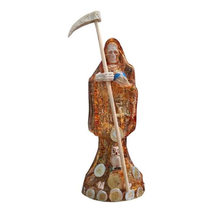 Santa Muerte Ámbar Transparente 15cm +libro Sanación Y Salud