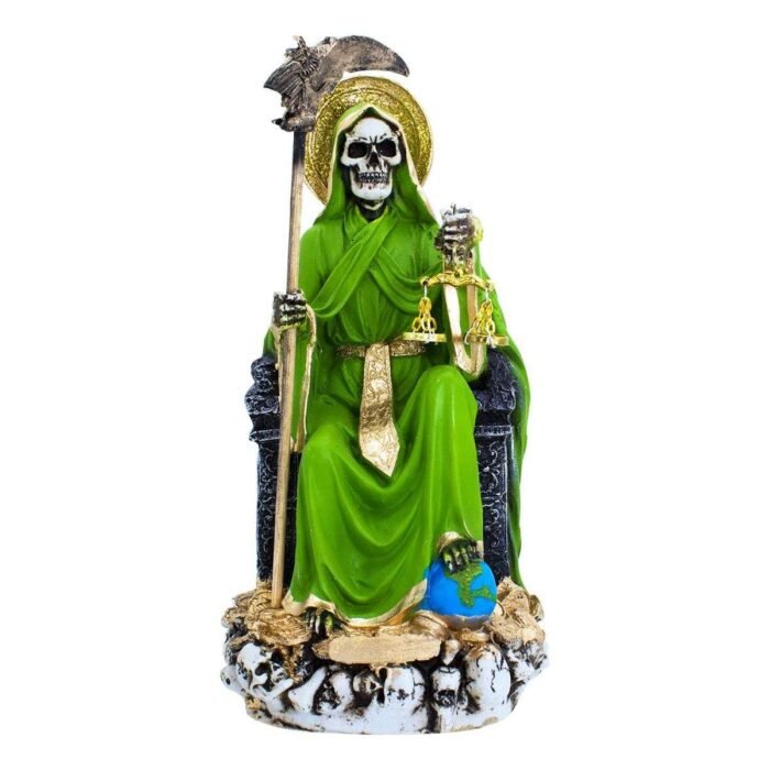 Santa Muerte Verde Suprema Sentada 30 Cm Curada + Libro