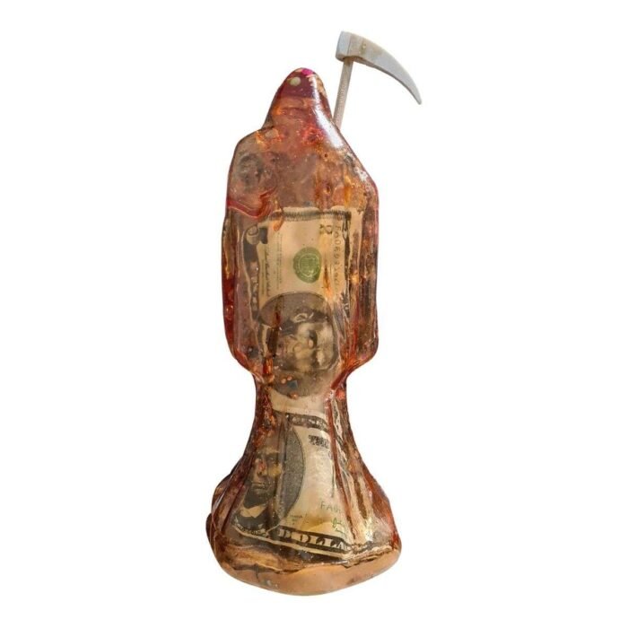 Santa Muerte Ámbar Transparente 15cm +libro Sanación Y Salud