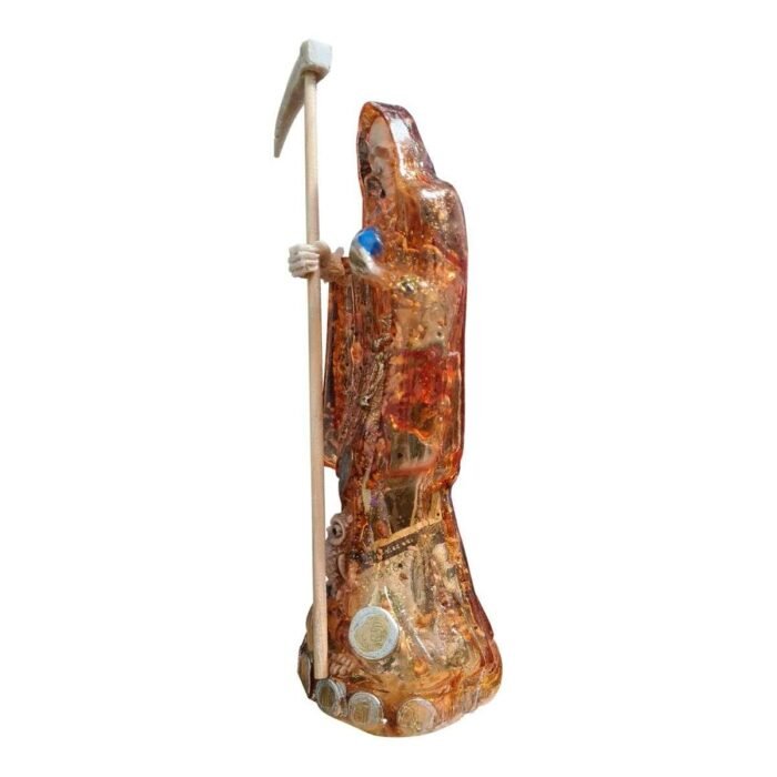 Santa Muerte Ámbar Transparente 15cm +libro Sanación Y Salud