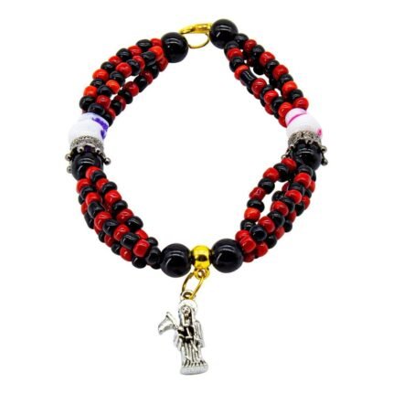 Santa Muerte Pulsera Rojo Y Negro Curada Reversible