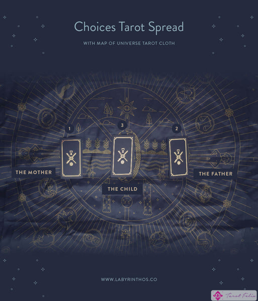 Opciones de Tarot de tres cartas con tela de tarot de hilo dorado