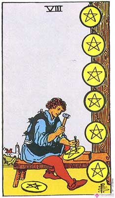 Significado del Ocho de Oros - Representación original del Tarot Rider Waite