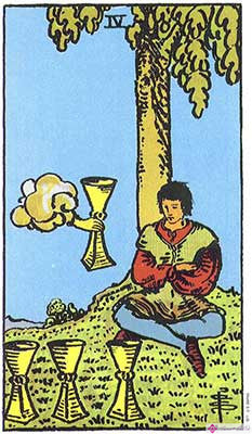 Significado del Cuatro de Copas - Representación original del Tarot Rider Waite