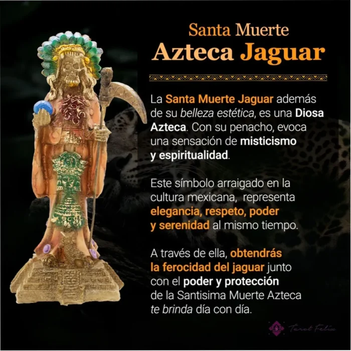 Estatua Santa Muerte Azteca Jaguar 30cm + Libro de Rituales - Protección Espiritual