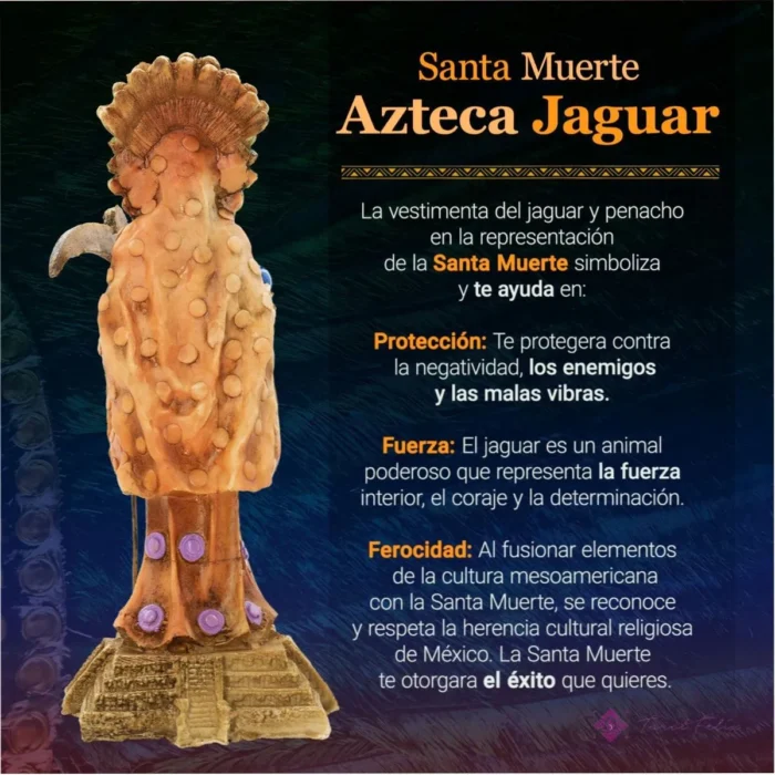 Estatua Santa Muerte Azteca Jaguar 30cm + Libro de Rituales - Protección Espiritual