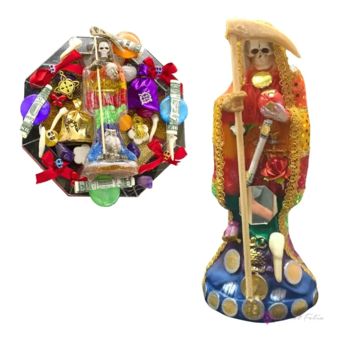 Estatua Santa Muerte con Colmillo de Coyote 30cm - Amuleto de Abundancia y Protección