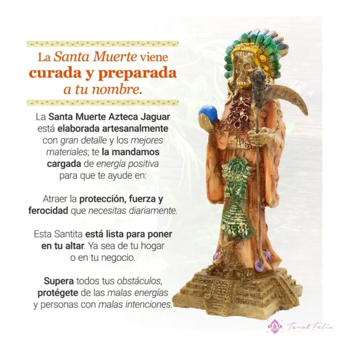 Estatua Santa Muerte Azteca Jaguar 30cm + Libro de Rituales - Protección Espiritual