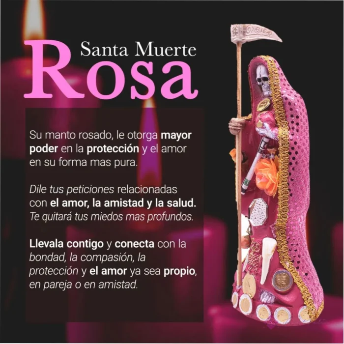 Estatua Santa Muerte Rosa 30cm para Amor y Armonía + Biblia Especial