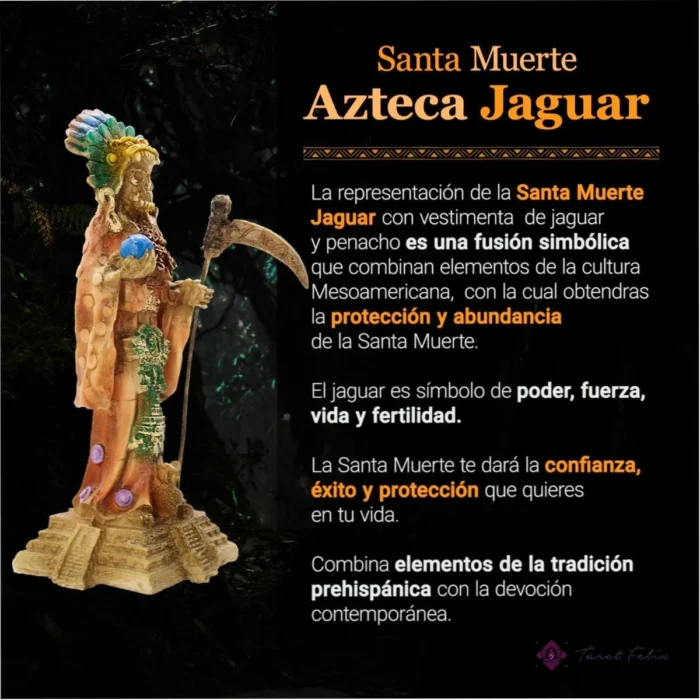 Estatua Santa Muerte Azteca Jaguar 30cm + Libro de Rituales - Protección Espiritual