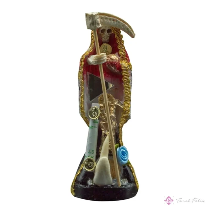 Estatua Santa Muerte 30cm Vestida y Curada con Biblia - 3 Virtudes