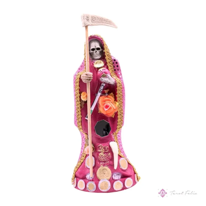 Estatua Santa Muerte Rosa 30cm para Amor y Armonía + Biblia Especial